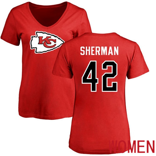 Women Kansas City Chiefs #42 Sherman Anthony Red Name and Number Logo Slim Fit NFL T Shirt